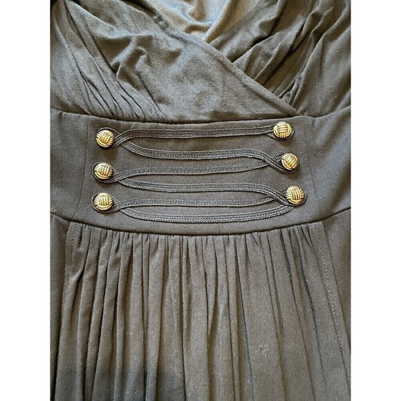 Nue by Shani Dress Size 6 Black Ruched 3/4 Sleeves Buttons Pleating Crossover - Picture 5 of 10